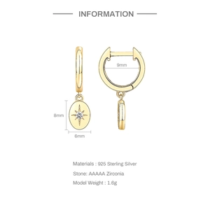 Detailed dimensions of 925 sterling silver star drop earrings with AAAAA zirconia