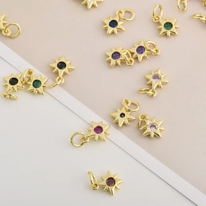 Octagram Star Charms Gold Plated Copper Colorful Zircon Pendants For DIY Earrings Bracelet Jewelry Making