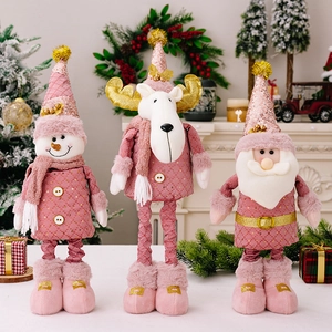 Christmas Pink Sequin Plush Santa Snowman Reindeer Telescopic Dolls Festive Home Window Table Decoration Ornament