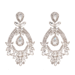 Sparkling crystal flower teardrop earrings in silver for elegant evening wedding jewelry