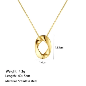Detail showing dimensions of gold twisted oval pendant necklace in stainless steel