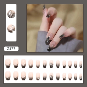 Faux ongles ballerine noirs dégradés avec paillettes et strass ensemble de 24 pièces