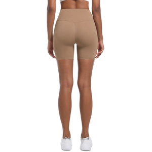Rear view of high-waist yoga shorts with V-shaped stitching for a butt-lifting effect