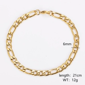 Detailed view of 6mm gold Figaro chain bracelet with 21cm length and 12g weight specs