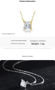 Macro shot of 925 silver necklace featuring a 5mm square-cut cubic zirconia pendant