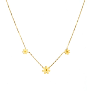 Minimalist gold plated daisy pendant necklace with three floral charms on O-chain