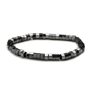 8mm minimalist magnetic hematite beaded bracelet with square polished black stones