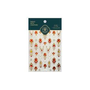 Retro luxury jewelry style nail stickers with gold starburst and tassel patterns