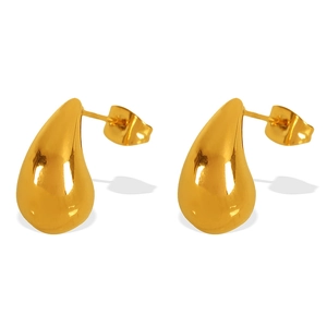 Polished 18k gold plated teardrop stud earrings with a glossy metallic finish for women