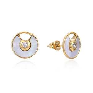 Golden padlock earrings with white mother-of-pearl and center diamond crystal