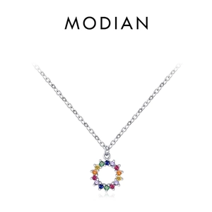 925 Sterling Silber Halskette Mit Regenbogen Rundem Zirkonia Anhänger Bunter Minimalistischer Schmuck Für Frauen Geschenk