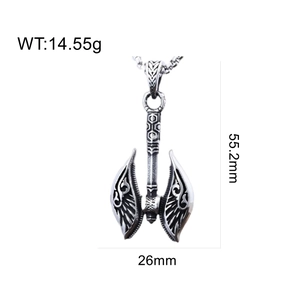 Dimensions du pendentif hache punk avec ailes, longueur 55,2 mm et poids de 14,55 g