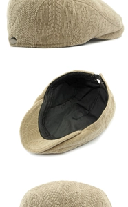 Detailed views of light brown knitted ivy cap showing woven texture and metal buckle