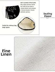 Detail showing durable linen texture, sturdy alloy zipper, and spacious inner lining