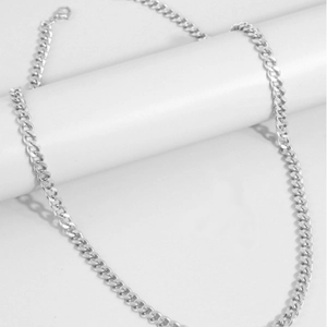 Classic silver stainless steel Cuban link chain necklace with a minimalist polished finish