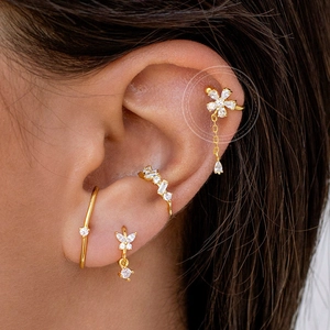 Flower Butterfly Cubic Zirconia Earrings And Ear Cuffs For Women Copper Gold Plated Tassel Silver Earring Post Jewelry