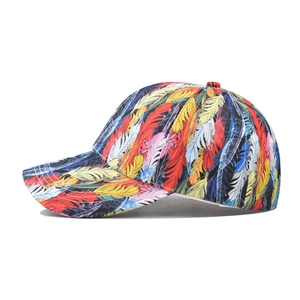 Colorful leaf print cotton baseball cap with curved brim and vibrant artistic pattern