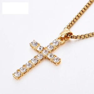 Collier avec pendentif croix en or 18 carats pour homme avec diamants et chaîne box