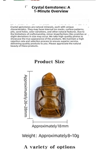 Tiger eye turtle carving showing precise measurements and golden gemstone texture