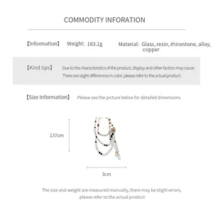 Size chart for vintage crystal teardrop necklace showing length 137cm and weight 183g