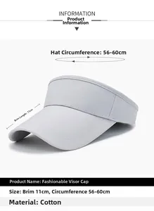 Detail of grey sun visor showing breathable mesh fabric texture and size dimensions