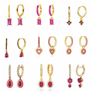 Fashion Geometric Hoop Dangle Earrings With 925 Sterling Silver Earring Post Copper Inlaid Zircon Colorful Women Jewelry