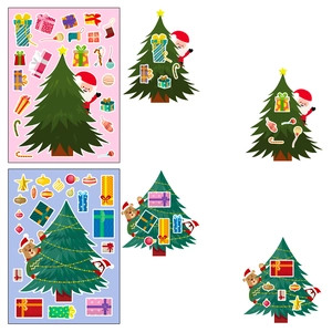 6-sheet Christmas tree and snowflake DIY stickers set for festive holiday window decoration