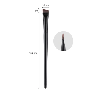 Flat angled eyeliner and eyebrow brush with dimensions 13.2cm length and black handle