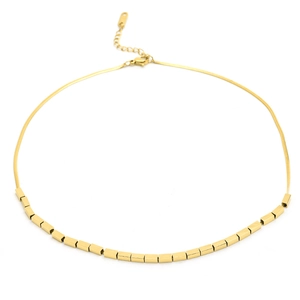 Minimalist gold stainless steel snake chain necklace with square pendants for women