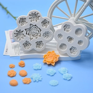 White silicone rose petal fondant mold set with 3D floral textures for cake decorating