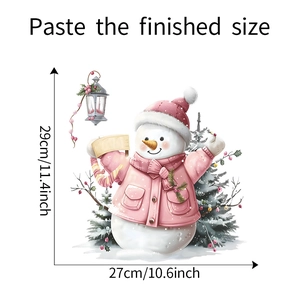 Detail showing dimensions 27x29cm for pink snowman Christmas toilet wall sticker decor