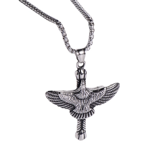 Silver titanium steel eagle pendant necklace for men with detailed feather carvings