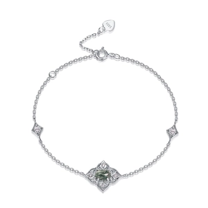 Elegante bracciale in argento S925 con pietra agata muschiata verde e zirconi
