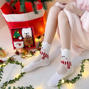 Christmas fuzzy socks for women thick winter warm cozy cute cartoon snowmen gifts cozy plush