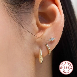 S925 sterling silver gold ear cuff set with sparkling zircon and star motifs