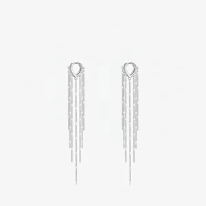 925 Sterling Silver Long Tassel Hoop Earrings For Women Elegant Heart V Shape Dangle Jewelry Minimalist Lightweight Luxury