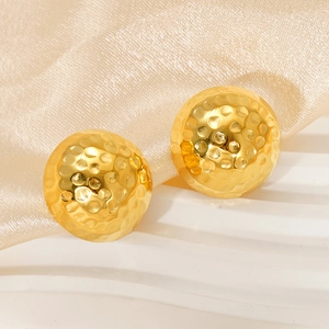 Chic 18K gold plated titanium steel earrings with hammered texture on silk background