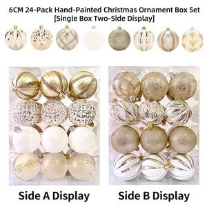 Set mit 24 bemalten 6 cm Weihnachtsbaumkugeln in Gold- und Champagner-Tönen