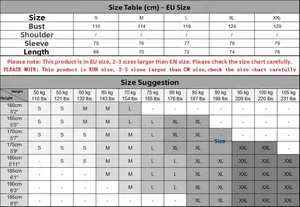 Detailed size chart for men's fleece hoodie with European sizing guide and fit suggestions