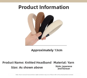 Detail view of knitted wide headbands in neutral colors with a handmade label