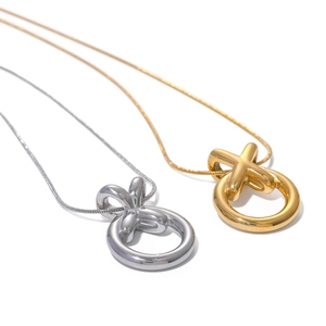 Gold and silver stainless steel heart contrast cross pendant necklaces for women