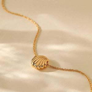18K gold plated shell pendant necklace with zircon inlay for elegant minimalist women