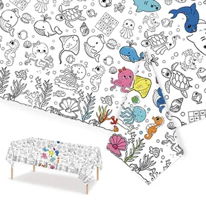 Ocean World Theme Coloring Tablecloth Children DIY Painting Paper Table Cover Birthday Party Decoration Activity