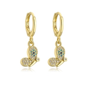 18K gold-plated butterfly hoop earrings with turquoise and clear zirconia stones