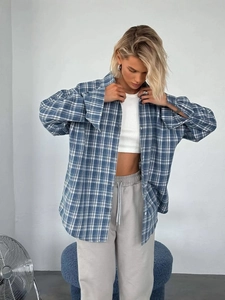 Women Plaid Shirt Oversized Long Sleeve Cotton Polyester Blend Checkered Blouse Casual Vintage Button Down Top Jacket