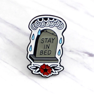 Stay In Bed Tombstone Enamel Pin Alloy Rose Flower Cloud Raindrop Brooch Badge For Denim Jacket Backpack Accessory Jewelry Gift