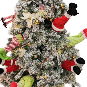 Funny Christmas tree plush legs and arms set featuring Santa and elf theme decorations