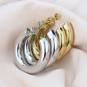 Chunky Hoop Earrings For Women Minimalist Stainless Steel C Shaped Hollow High Polish Mirror Finish Fashion Jewelry