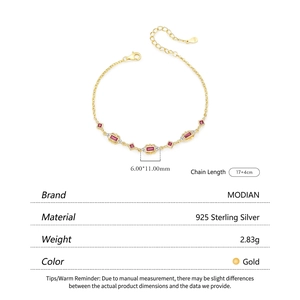 925 sterling silver red gemstone bracelet featuring rectangular stones and adjustable chain