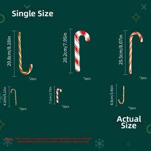 Detailed size guide for various striped Christmas wall stickers in red and green colors
